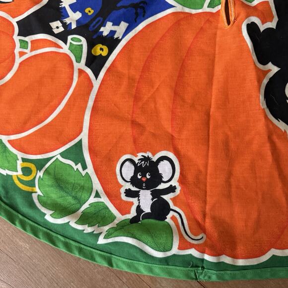 Vintage Glow in the Dark Halloween Tree Skirt Black Cat Pumpkin Mouse - Picture 2 of 3